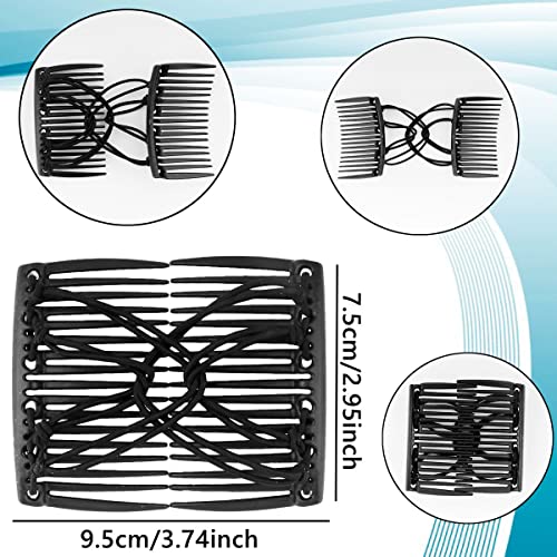 4 Pieces Elastic Magic Hair Comb with Silver Thread Stretchy Double Comb Hair Fork Clips No Crease Hairpins Combs for Women Girls Vintage Hairstyle Multipurpose Hair Accessories, 4 Color(Silver Style) - color: Brown, black, white, gold