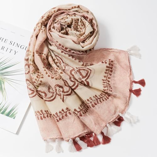 QIUTIMIY Scarf for Women Lightweight Soft Floral Leopard Printed Scarves Fall Winter Fashion Shawl Wrap with Fringe - color: Flower-pink Red