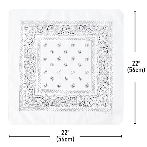 Falari 12 Pack Bandanas Multipurpose Cotton Novelty Paisley Bandana Headband for Cowboy Men Women 22 x 22 - color: White