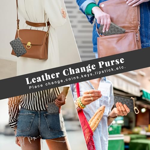 Leather Coin Purse for Women with KeyChain Small Zipper Change Purse coin Pouch Card Holder Wallet Clutch for Women & Men (Black) - color: Black