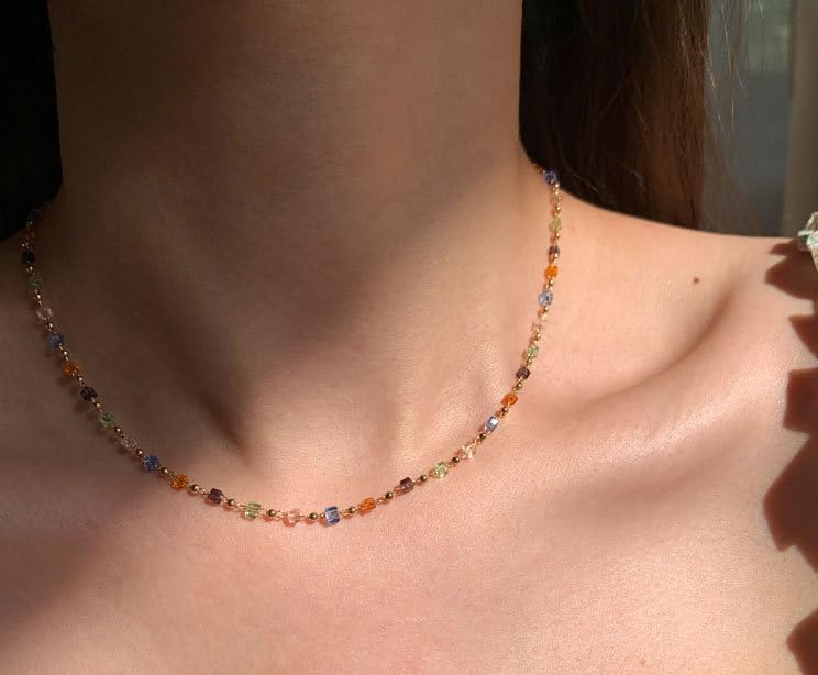 Roe Dolph Colorful Beaded Necklaces for Women Boho Beaded Necklace Beach Surfer Jewelry Handmade White Pink Blue Beads Summer Outfits Accessories - color: G1-Beaded Necklace
