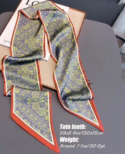 Hioyiwse Head Scarf Hair Neck Scarves For Women Purse Bag Scarfs For Handbags Silky Long Thin Satin Headscarf Fashion - color: B12-green Cashew Nut