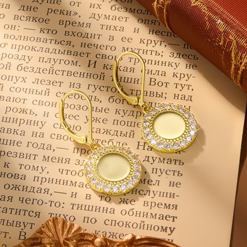 Disc Dangle Earrings for Women, 14K Gold Plated Flat Hypoallergenic Drop Earrings, Silver Classic Coin Leverback Earrings for Women Jewelry Gifts - color: B-14K Gold