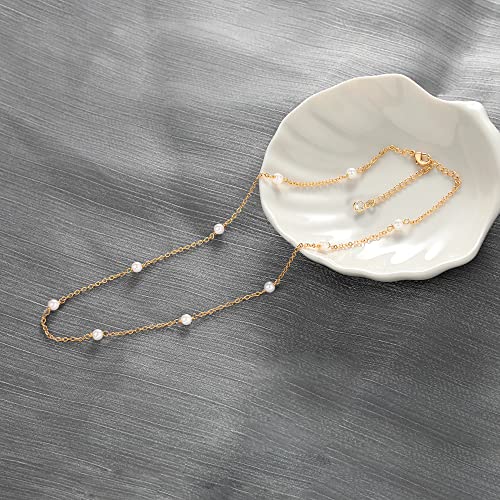 CHESKY 14k Gold Plated/Silver Plated Dainty Necklace for Women, Trendy Satellite Choker Necklace Thin Beaded Layered Choker Necklaces Discs Paperclip Chain Necklaces Womens Simple Jewelry - style: Gold pearl