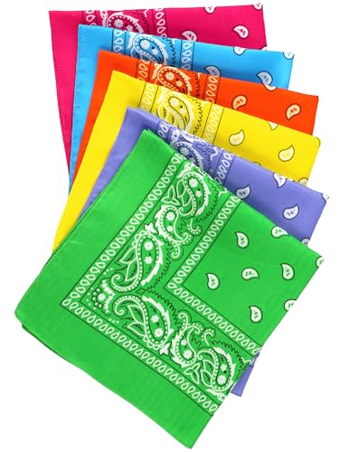 Unittype 36 Pieces Paisley Bandana Cowboy Bandanas Sports Novelty Headband Square Scarf Outdoor for Western Party Costume - color: Neon Color, style: Simple Style