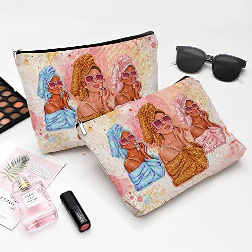 Cute Makeup Bag for Purse Canvas Waterproof Funny Cosmetic Bags for Women Zipper Travel Toiletry Pouch-Fashion Clipart African American Makeup Bags - color: Fashion Clipart African American Makeup Bags