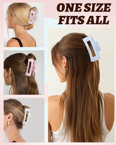 4Pcs Large Acrylic Hair Claw Clips, Nonslip Cute Hair Clips for Thick Hair and Long Hair, Rectangle Marble Claw Clips Hair Accessories for Women and Girls - color: White + Purple + Pink + Blue