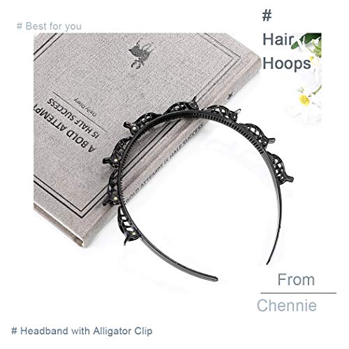 Double Layer Twist Plait Black Headband Hair Tools, Double Bangs Hairstyle Hairpin, Multi-Layer Hollow Woven Headbands, Hairband with Alligator Clip (Black) - color: Black