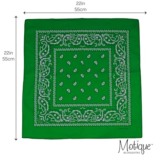 Motique Accessories 22 Inch Cotton Paisley Bandana - color: Kelly Green