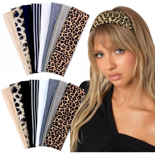 Huachi Headbands for Women Non Slip 16 Pack Trendy Women Headbands Cheetah Print, Elastic Hair Bands Soft Cloth Fabric Fashion Hair Accessories - color: CHEETAH TRENDY HEADBANDS