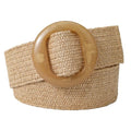 beltox fine Women PP Straw Braided Elastic Belt Solid Color with Round Buckle - color: Brown, size: XS-XL(28-40 inch stretch range)