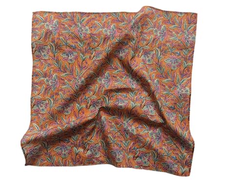 AVKA Studio 100% Cotton Bandanas for Women & Men, 2 Pack 20x20 Inch, 22x22 inch Hand Printed, Lightweight Cotton Handkerchief - color: Orange, size: 20 x 20 Inches