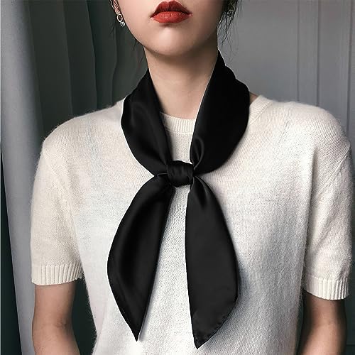 Ciormis 100% Mulberry Silk Scarf-Women's 21''/27''Square Silk Hair Head Scarf Neckerchief with Gift Packaged - color: 27''x 27''-style 39-black