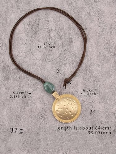 GelConnie Leather Necklace for Women Round Wooden Pendant Long Leather Choker Vintage Sweater Necklace Gold Chunky Boho Necklaces for Women - style: Boho Necklace Women Long