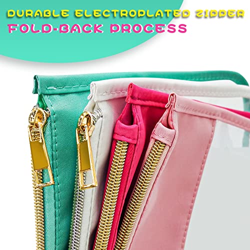 LOKFAR Nylon Makeup Bag DIY Chenille Letter Clear Travel Zipper Pouch, Preppy Makeup Bag Clear Cosmetic Bag, Water-proof Makeup Travel Pouch Snack Bags for Women (Green) - color: Green
