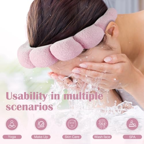 Ztomine Spa Headbands, Set of 2, Terry Cloth Headband Face Wash Headband Combo Pack - Puffy Makeup Headbands for Face Washing, Mask (Dark khaki + pink) - color: Dark khaki + pink