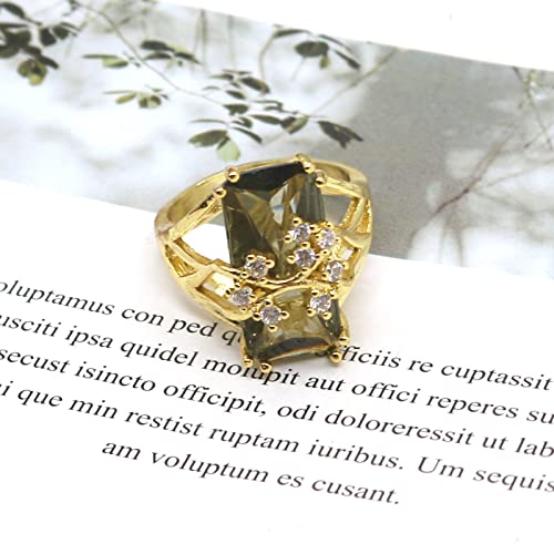 Luxury Champagne Crystal Rectangle Wedding Ring Flower Zirconia Cocktail Exaggeration Engagement Charm Statement Jewelry Finger Rings for Women Gift 14k Gold Plated