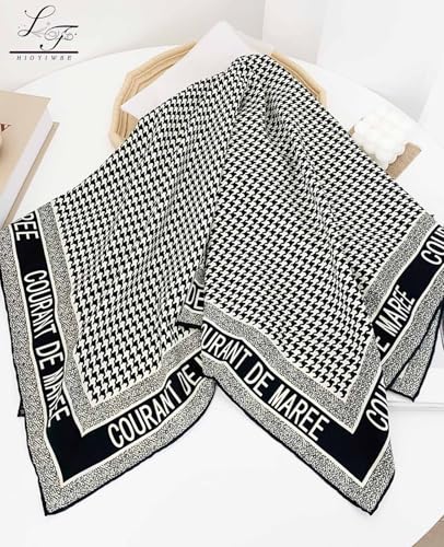 Hioyiwse Head Scarf For Women Hair Bandana 35" Large Square Satin Wrap Sleeping Neck Silk Satin Hair Scarves Lightweight - color: F24-all Black Pinwheel(35*35inch）