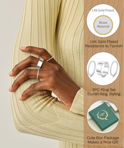 ZOERAY Gold Stackable Rings for Oura Ring Gen 4/Oura Ring Gen 3 Chunky 14K Gold Plated Rings for Women Non Tarnish Cubic Zirconia Twist Thumb Silver Ring Set Gold Band Jewelry for Women Size 6-10 - color: B.Silver Twist Rings