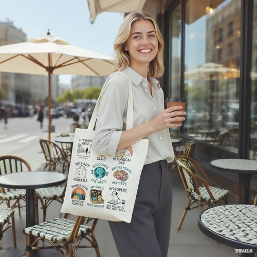 itgowisa Canvas Tote Bag for Women, Tote Bag with Zipper Inner Pocket, Zippered Canvas Bag for Shopping Work Grocery Everyday - style: Positive Slogan
