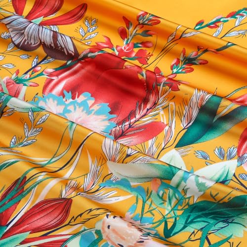 Stlvoll 27.5" Silk Neck Scarf of Women's Fashion Head Scarf Square Neck Satin Scarfs for Bag Hair Scarves Gift - color: Flower/Yellow