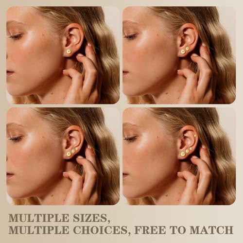 Sterling Silver Earrings for Women: Hypoallergenic 925 Sterling Silver Round Ball Stud Earrings for Women Multiple Piercing 5 Pairs Tiny Stud Earrings 2mm 3mm 4mm 5mm 6mm - style: Gold stud earrings