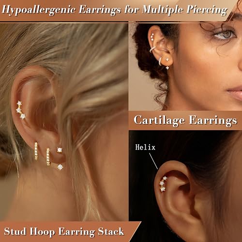 3 Pairs Dainty Small 4th of July Earrings for Women Trendy, Birthstone Stud Huggie Hoop Jacket Stack for Cartilage Helix, Gold Plated Hypoallergenic Cute Women Fashion Accessories Western Jewelry Gifts - color: Flatback (Gold)