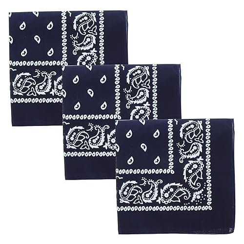 Motique Accessories Set of 3 Paisley Bandanas – 100% Cotton 22 Inch Head Scarf Neck Bandana Face Cover - color: Navy
