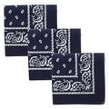 Motique Accessories Set of 3 Paisley Bandanas – 100% Cotton 22 Inch Head Scarf Neck Bandana Face Cover - color: Navy