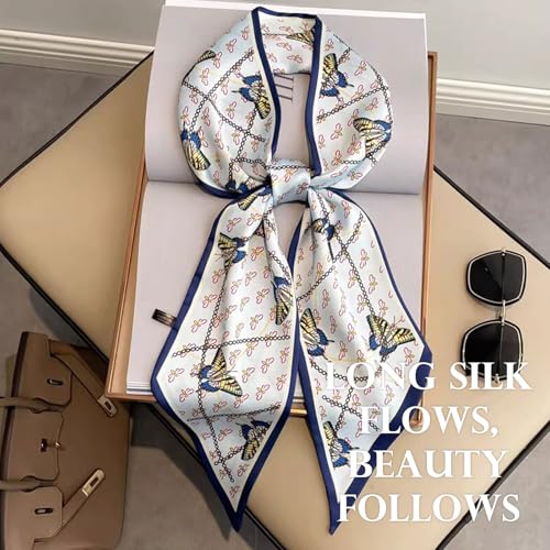 Sumolux Head Hair Scarf for Women Neck Purse Bag Handbags Scarf Like Silk - color: Blue Butterfly