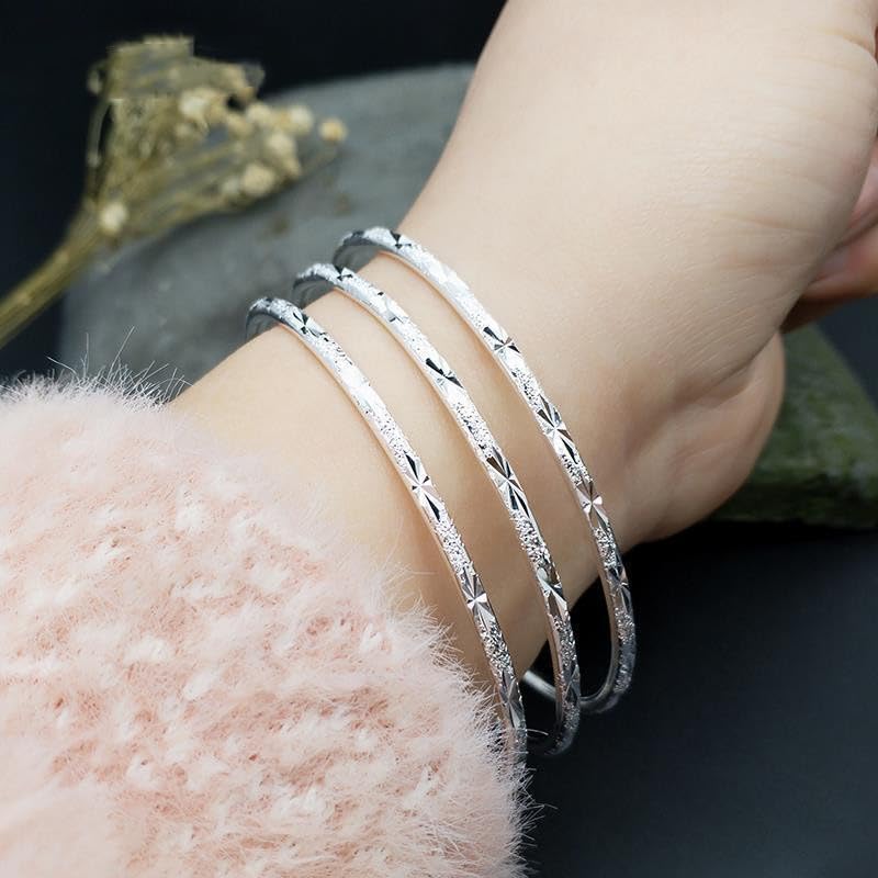 Sterling Silver Bangle Bracelets for Women,Fashion Jewelry Simple Adjustable 925 Silver Cuff Bangles for Women Mom Wife Valentine Mothers Day Gift - color: 6 pieces