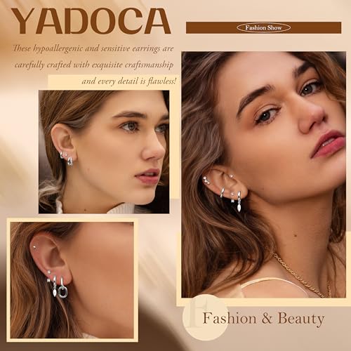 Small Gold Hoop Earrings Set for Women - 14K Gold Plated Hypoallergenic Huggie Hoop Studs Earring Stacks for Sensitive Ears - Cartilage Earring Sets for Multiple Piercing 8 Pairs
