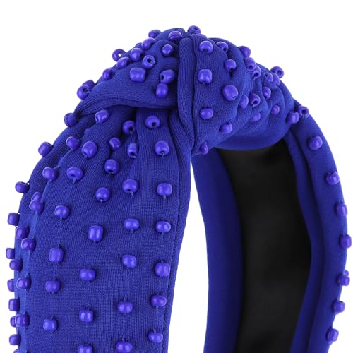 YISSION Royal Blue Knotted Headband for Women - Wide Beaded Hair Hoop, Stylish Hair Accessory for Daily Wear, Parties & Casual Outfits - color: Dark Blue