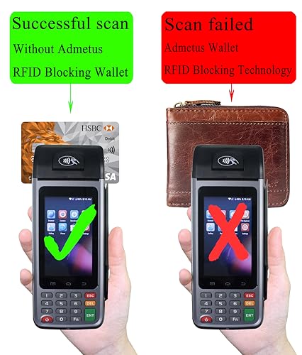 Admetus Mens RFID Blocking Wallets Zipper Leather Wallet for Men Bifold RFID Card Holder - color: Brown159