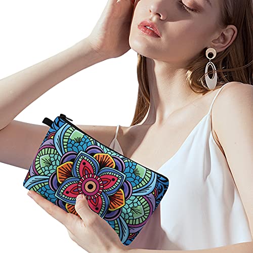 MAGEFY Makeup Bag, 2 Styles Travel Cosmetic Bag for Women Cosmetic pouch Elegant Blue Patterns Zipper Pouch Waterproof Makeup Pouch Cute (2 Packs, Peacock feather + Mandala pattern 0179) - color: 2 packs