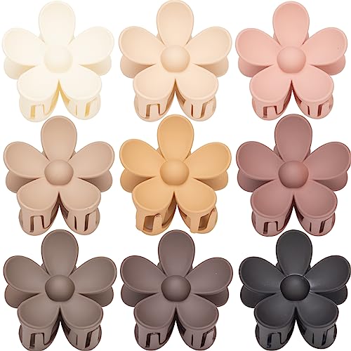 9 PCS Matte Hair Clips Set: Large Non-Slip Metal Claw Clips for Women's Thick & Thin Hair, 9 Styles with Strong Hold in Brown Color - color: A-Natural color