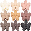 9 PCS Matte Hair Clips Set: Large Non-Slip Metal Claw Clips for Women's Thick & Thin Hair, 9 Styles with Strong Hold in Brown Color - color: A-Natural color