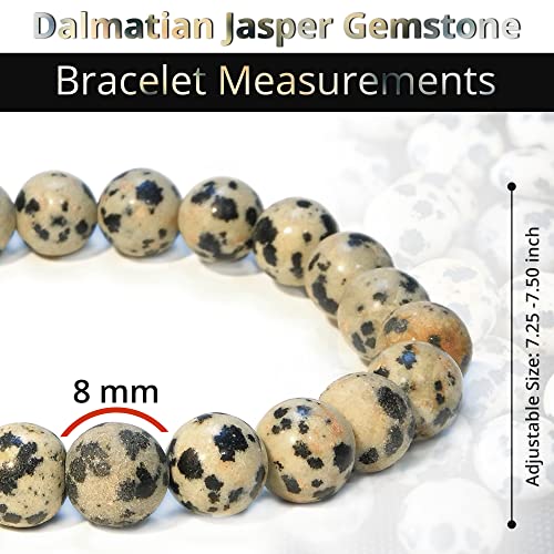 ANAYA AGATE Healing Crystal Bracelet for Women and Men – 8mm Round Beaded Bracelet for Men and Women – Unisex Stretchy Gemstone Bracelet for Healing and Protection - color: Dalmatian Jasper