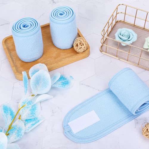 Whaline Spa Facial Headband Head Wrap Terry Cloth Headband 4 Counts Stretch Towel for Bath, Makeup and Sport (Light Blue) - color: Light Blue