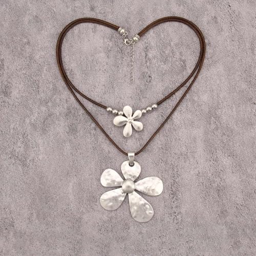 GelConnie Boho Necklaces for Women Cowgirl Necklace Stone Leather Cord Pendant Necklaces With Beads Long vintage Layered Choker Necklace - style: Flower Pendant Necklace
