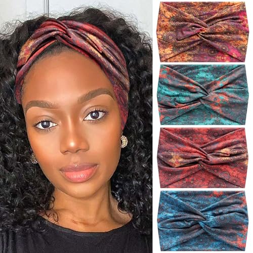 9'' Wide Headbands for Women Boho Headband Floral Print Knotted Turban Head Bands Soft Hair Wraps African Headwraps Fashion Turban Hairband Large Scarf Headband For Women’s Hair Accessories - color: Style 157