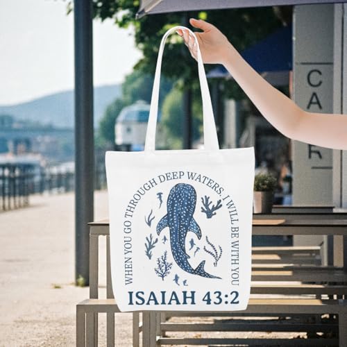 Floral Beach Whale Shark Gifts Jellyfish Christian Canvas Tote Bag for Work Totes for Women Christmas Bible - color: Isaiah03 181
