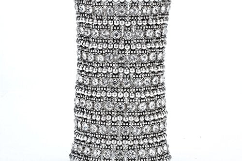Szxc Womens Ballroom Rhinestone Stretch Cuff Bracelets Fit Wrist Circumference from 6.5" to 7.8" - Lead & Nickle Free - color: Silver Clear