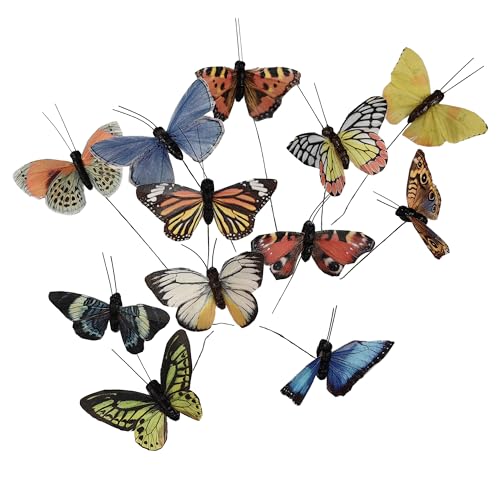 Berfutall-Artificial Feather 3D Butterfly Party Decorations Set of 12 with Wire 12 Color Ornaments for Christmas Tree(B)… - color: A Wire