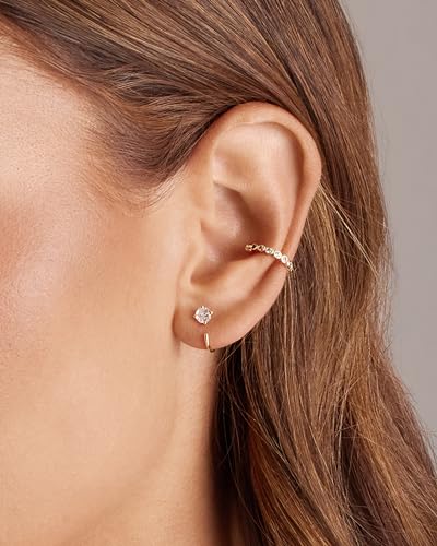 PAVOI 925 Sterling Silver Huggie Half Hoop Earrings | Hypoallergenic Minimalist Tiny Cartilage Earring - style: Round CZ