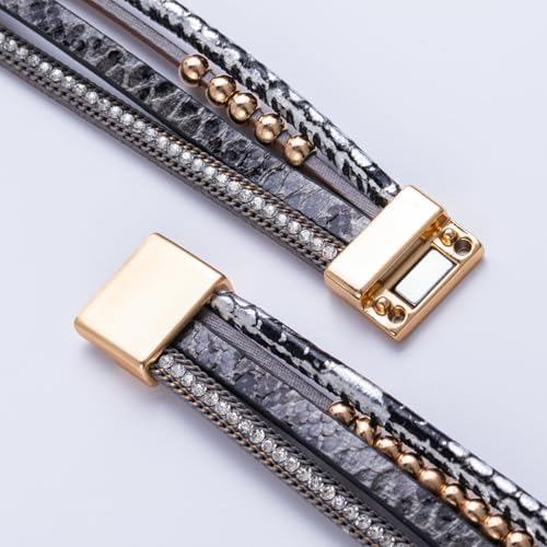 FANCY SHINY Boho Leather Wrap Bracelet Stackable Infinity Chunky Cuff Bracelets Western Hippie Outfits Jewelry Valentine Gifts for Women - color: Snakeskin Grey