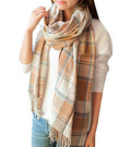 Loritta Womens Scarf Fashion Long Plaid Shawls Wraps Big Grid Winter Warm Lattice Large Scarves Gifts - color: E-brown Beige Lattice