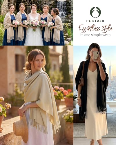 FURTALK Pashmina Shawl Wraps for Women Evening Dresses Blanket Scarves Fashion Scarf Wedding Gifts - color: 08-dark Beige