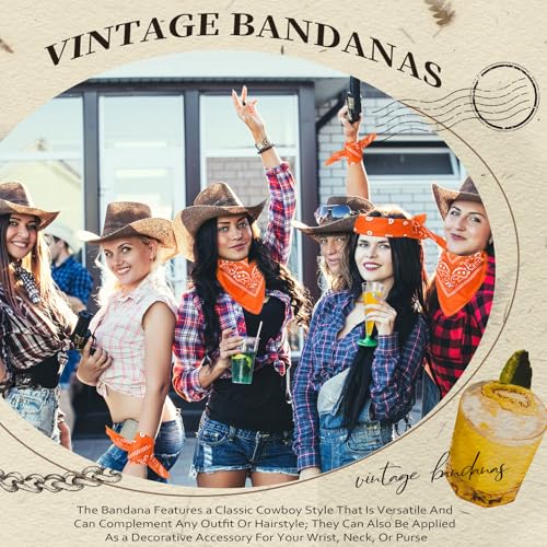 Suhine 12 Pcs Bandanas Bulk for Women Men 22 x 22 Inch Paisley Headband Cowboy Handkerchief Summer Beach Party Costume - color: Deep Orange