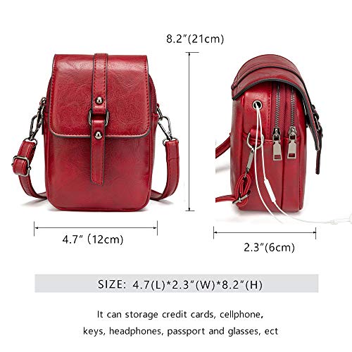 myfriday Vintage Crossbody Phone Bag for Women, Small PU Leather Shoulder Purse and Handbag - color: A-red